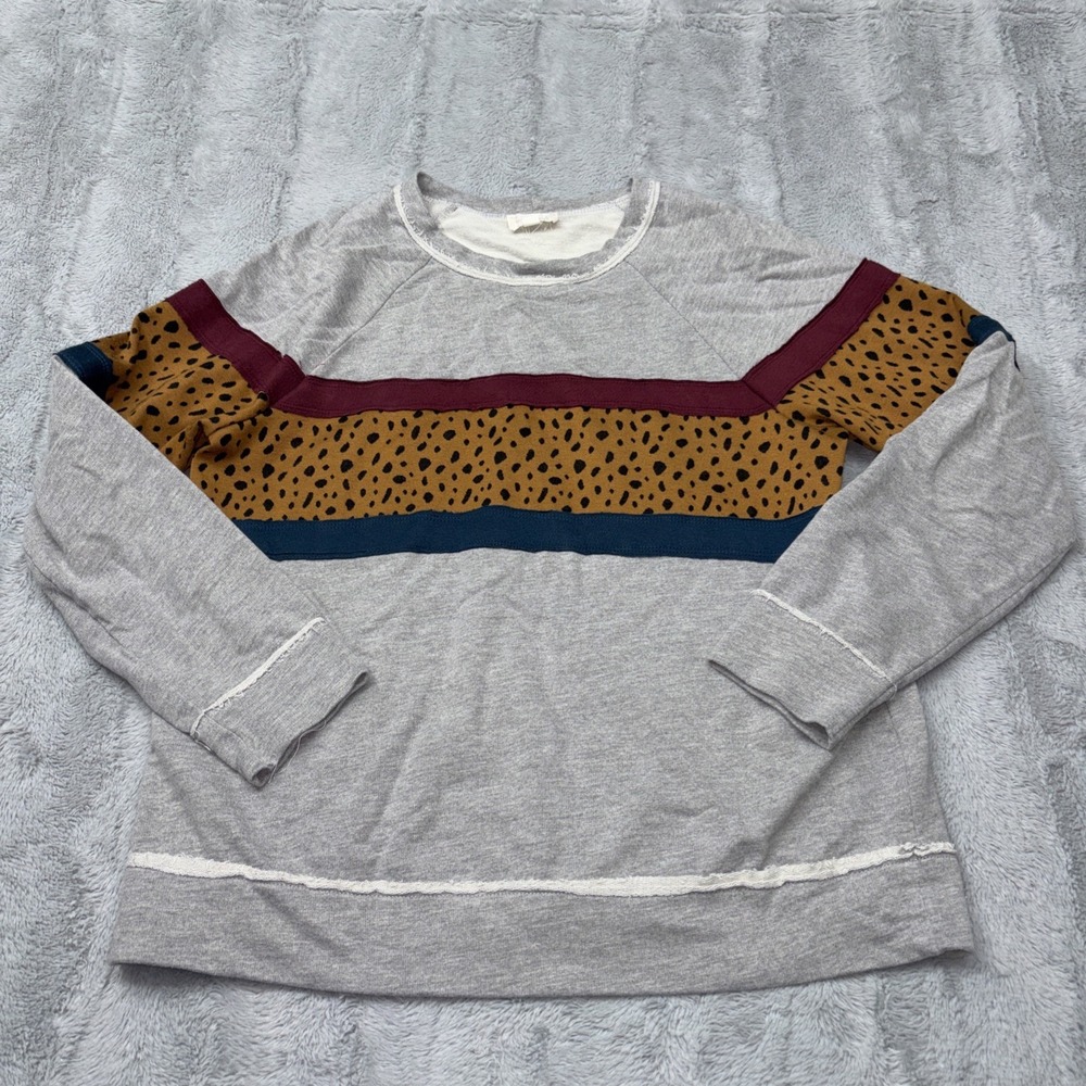 Hem & Thread Women's Small Gray Colorβ Block Sweatshirt Leopard Print